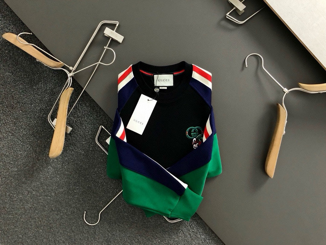 Multicolor spliced webbing thickened round neck sweatshirt