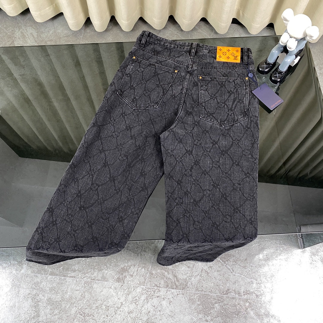 Autumn and winter jacquard dark pattern jeans