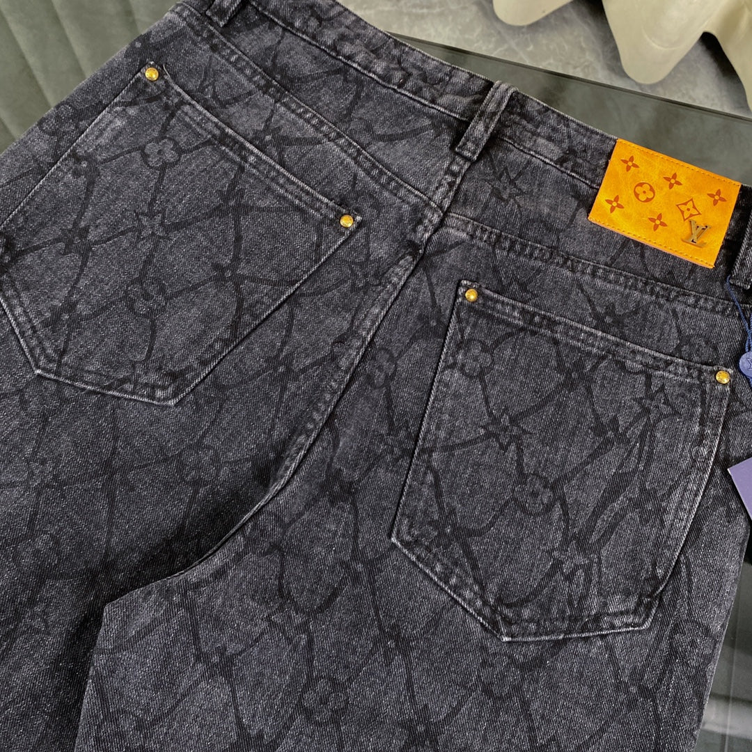 Autumn and winter jacquard dark pattern jeans