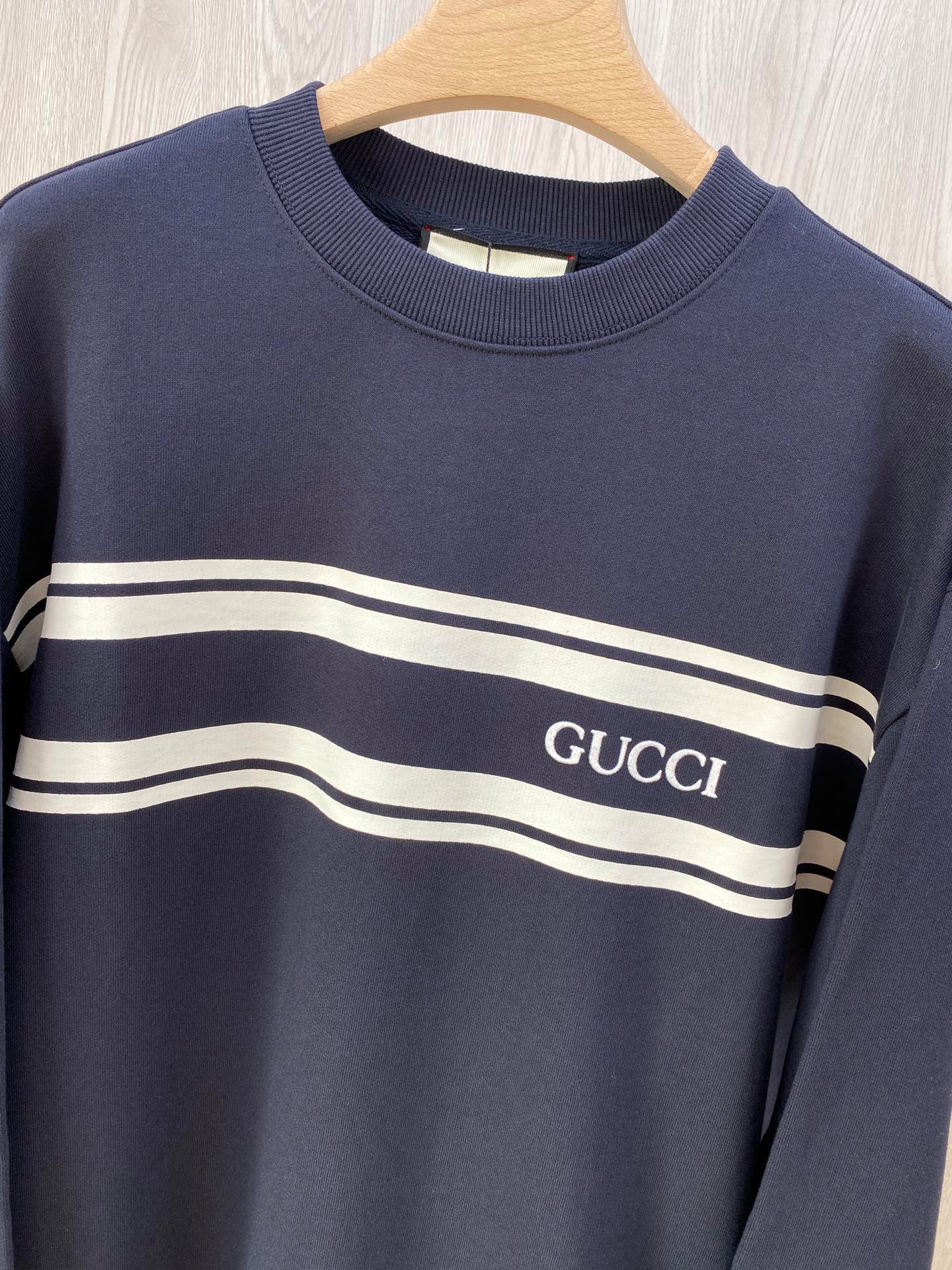 Horizontal striped navy terry cotton sweatshirt