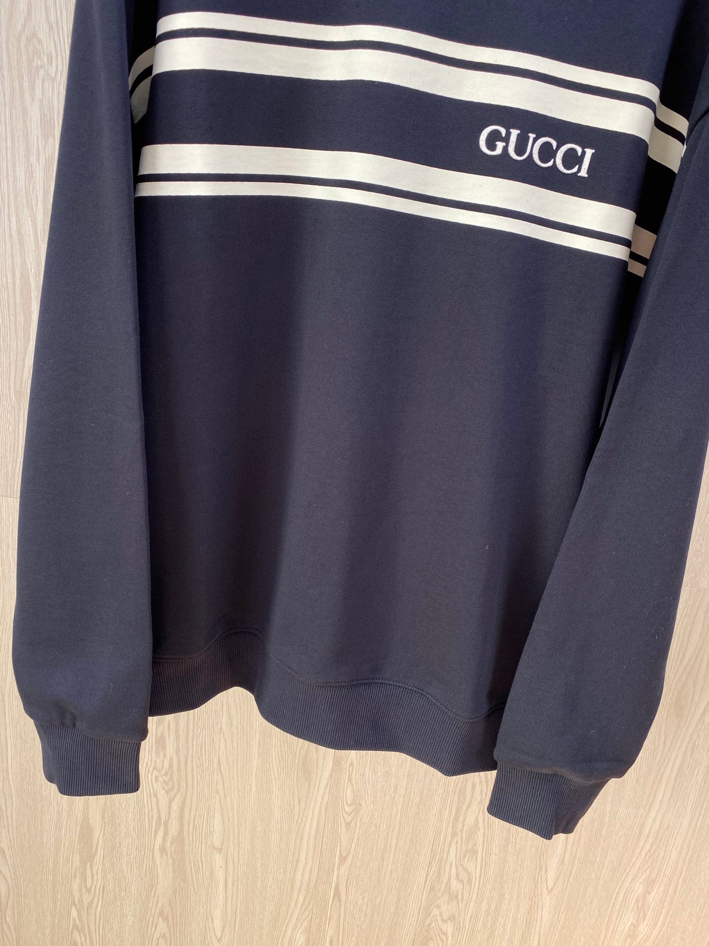 Horizontal striped navy terry cotton sweatshirt