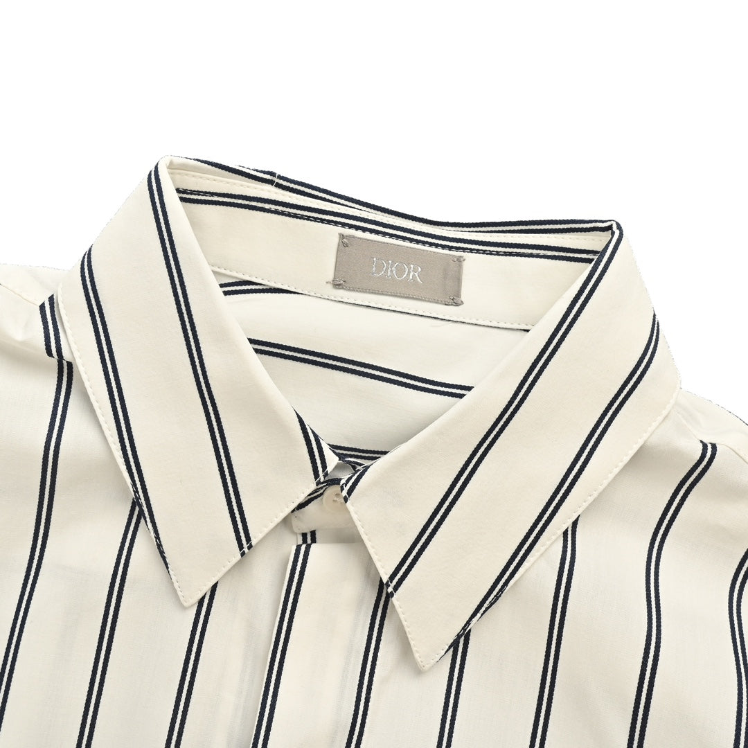 Striped shirt with pocket embroidery