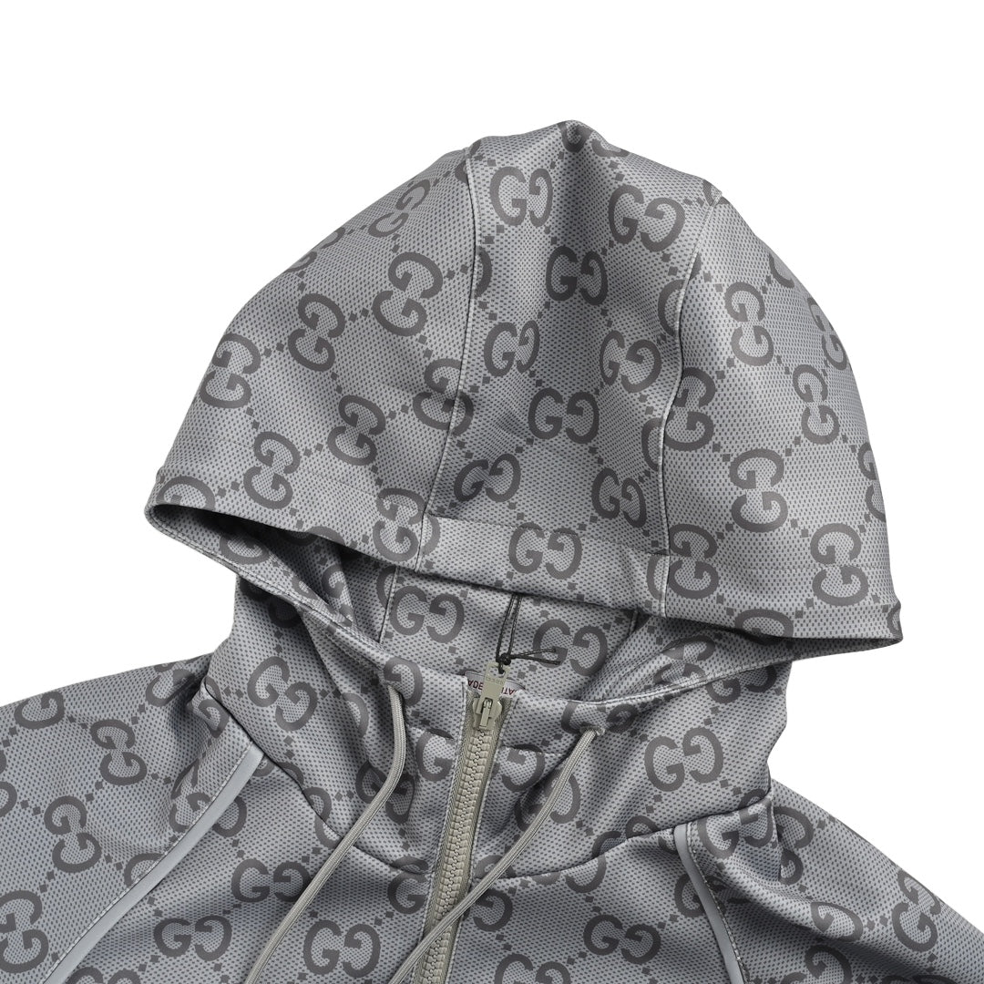 Allover printed jacquard webbing suit hooded jacket