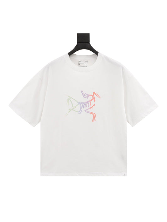 Rainbow print on chest round neck short sleeve T-SHIRT