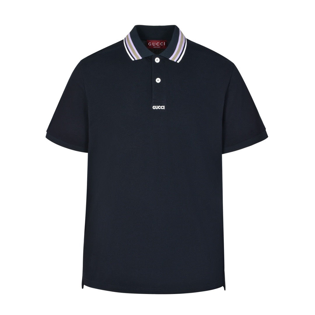 Embroidered lettering logo lapel polo