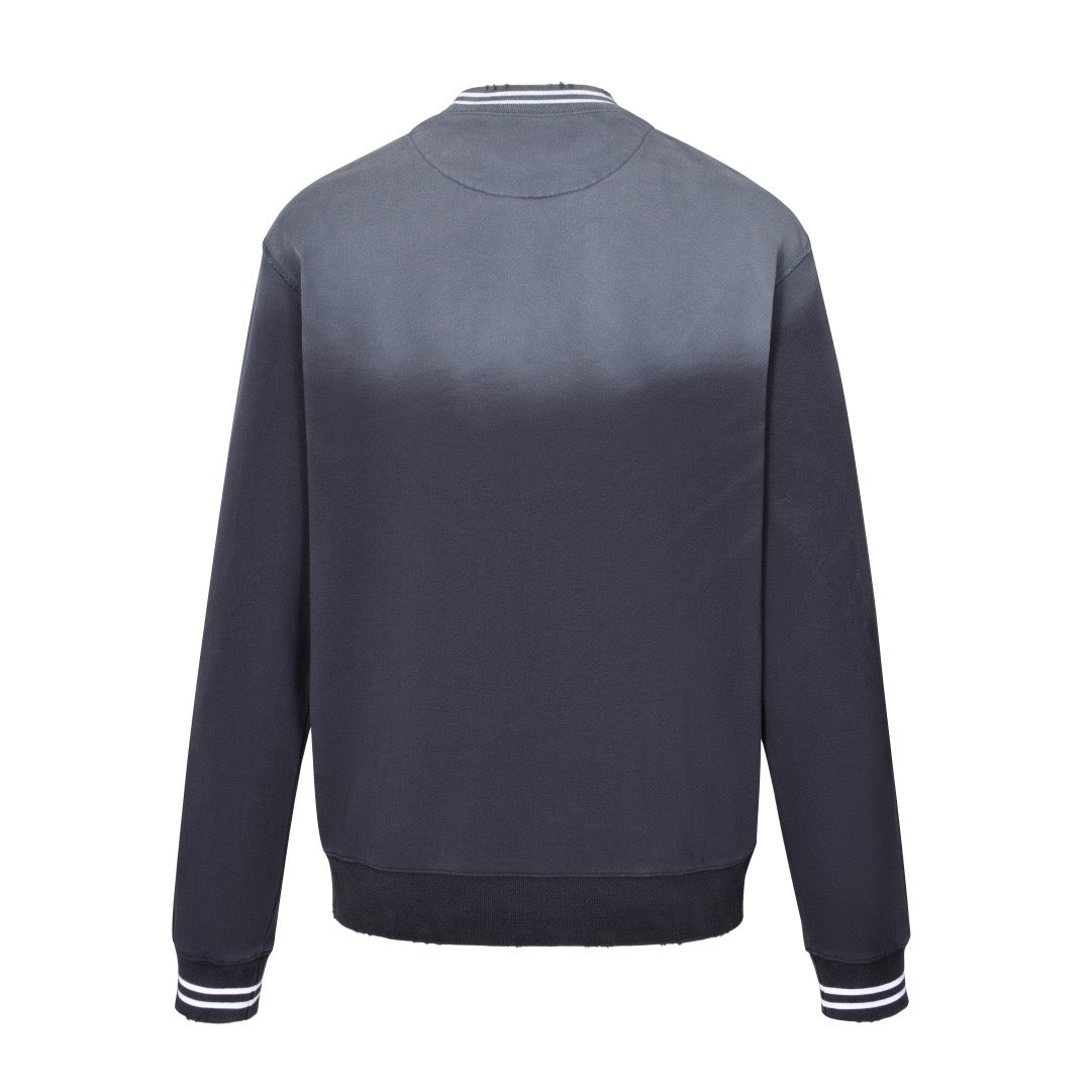 Striped collar washed gradient crew neck sweatshirt