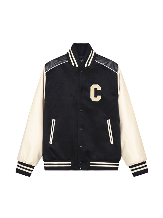 Towel embroidered big C leather baseball jacket