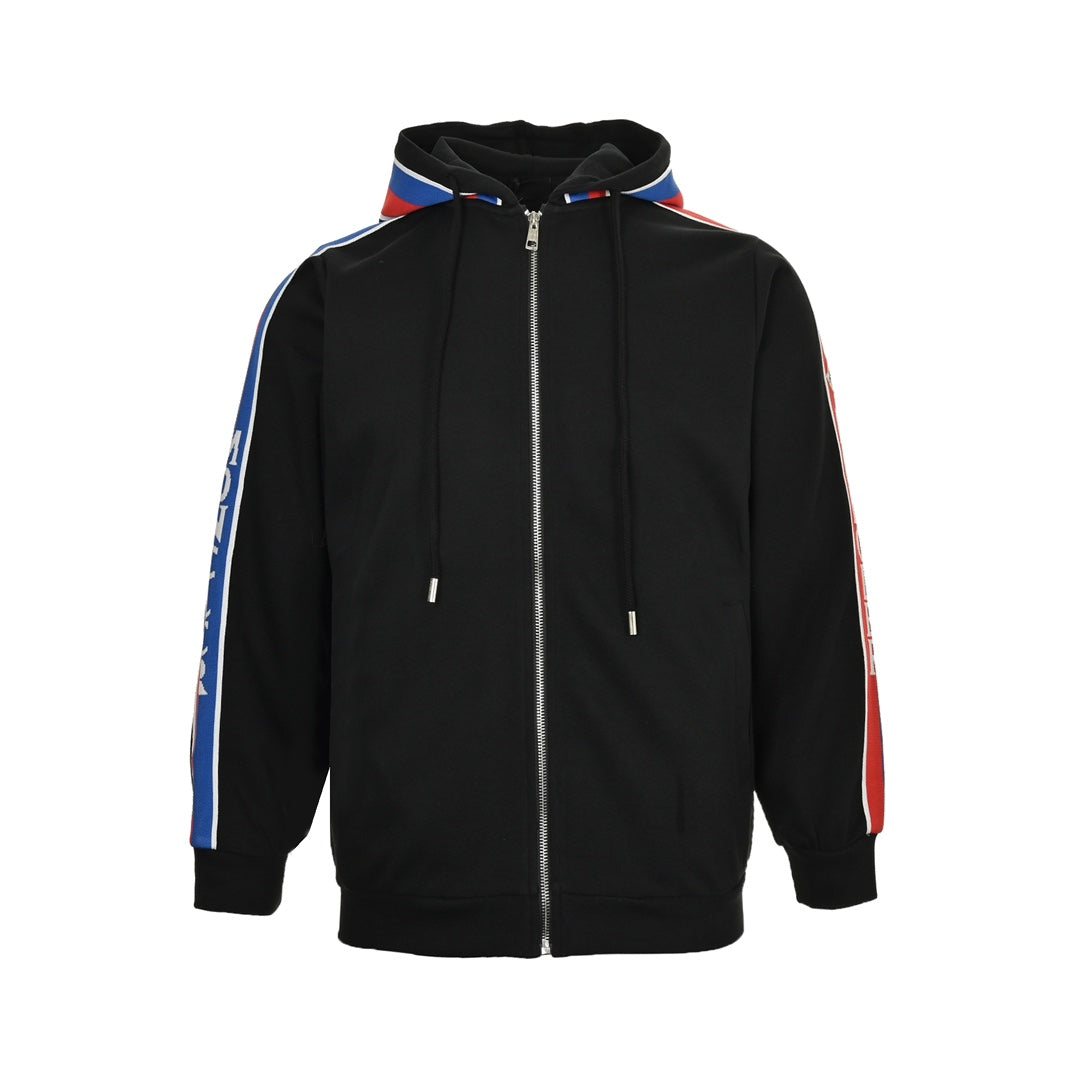 Side webbing zip-up hooded jacket