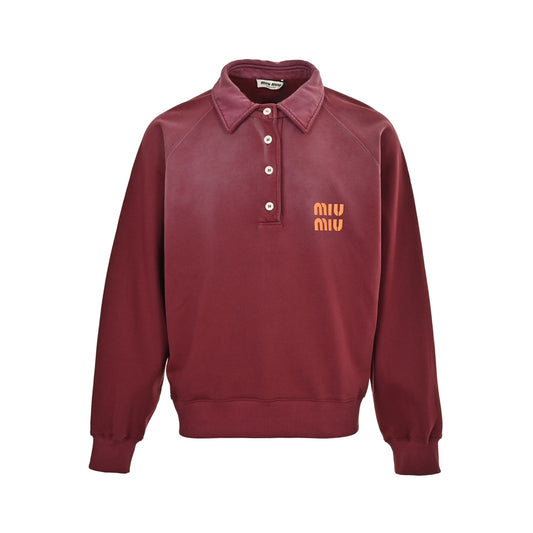 Washed Gradient Print Polo Sweatshirt